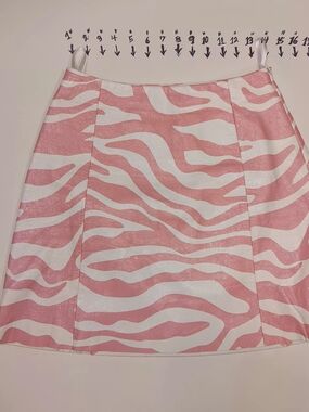 DROMe Pink and White Leather Zebra A-Line Skirt